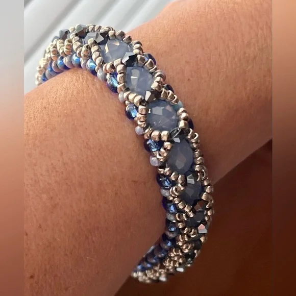 Handmade Looking Glass Bracelet in Shades of Blue - Picture 2 of 4